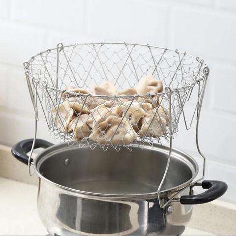 Stainless Steel Foldable Strainer Basket – Chef's Cooking Essential