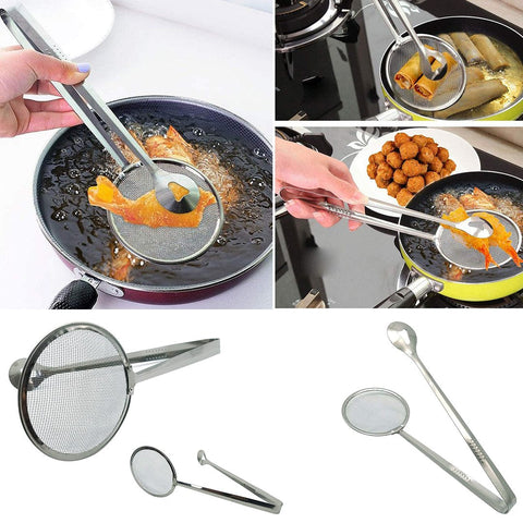 2-in-1 Frying Tong & Strainer | Oil Draining Kitchen Tool