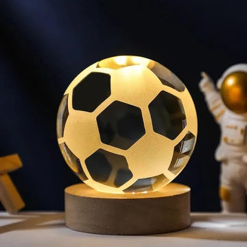 3D Crystal Ball Soccer LED Night Light with Wooden Base,