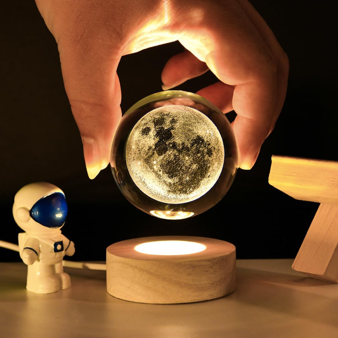 3D Moon Crystal Ball with LED Stand