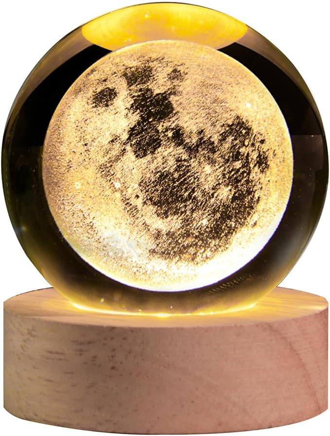 3D Moon Crystal Ball with LED Stand