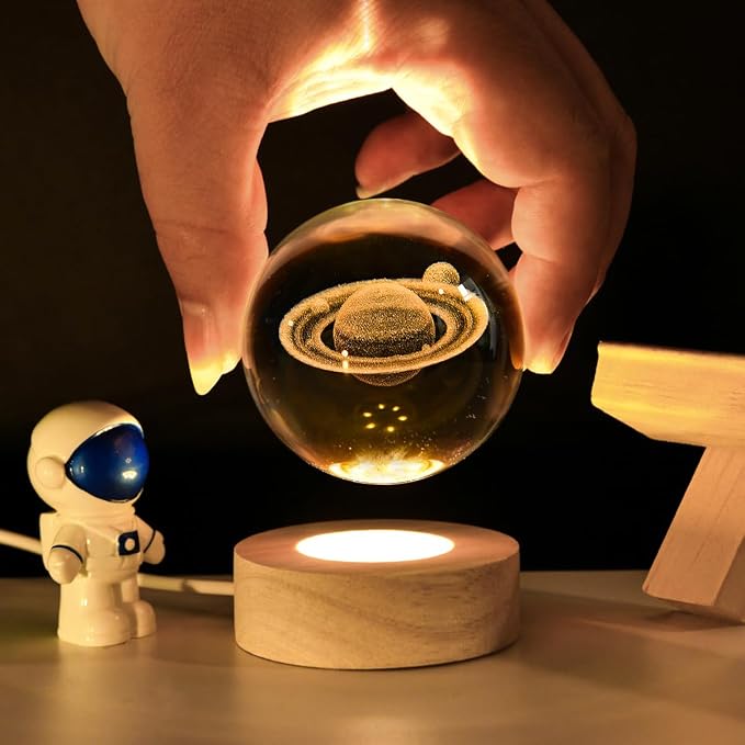 3D Saturn Crystal Ball with LED Stand