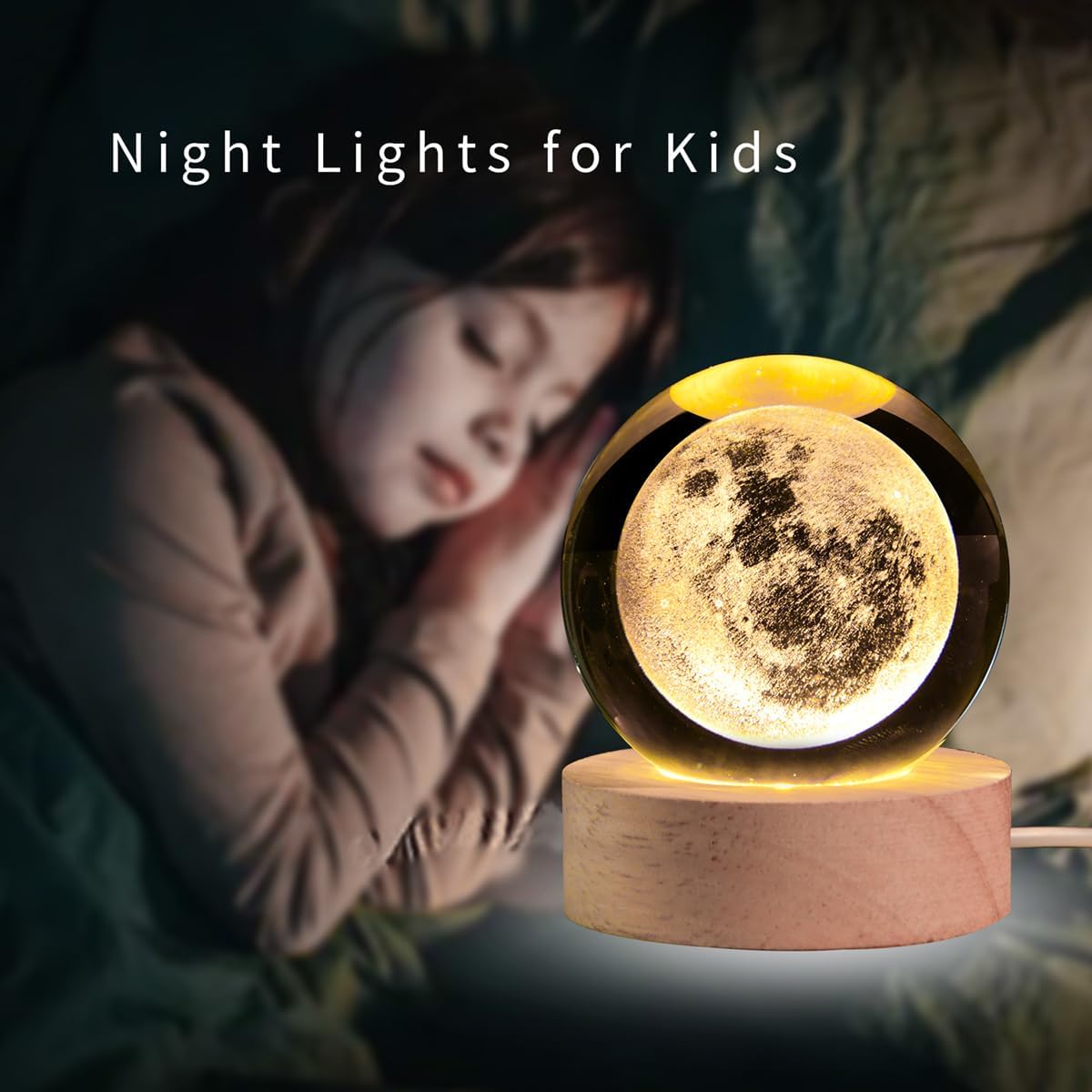 3D Moon Crystal Ball with LED Stand