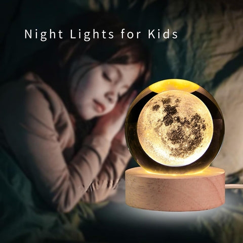 3D Moon Crystal Ball with LED Stand – Cosmic Night Light Decor