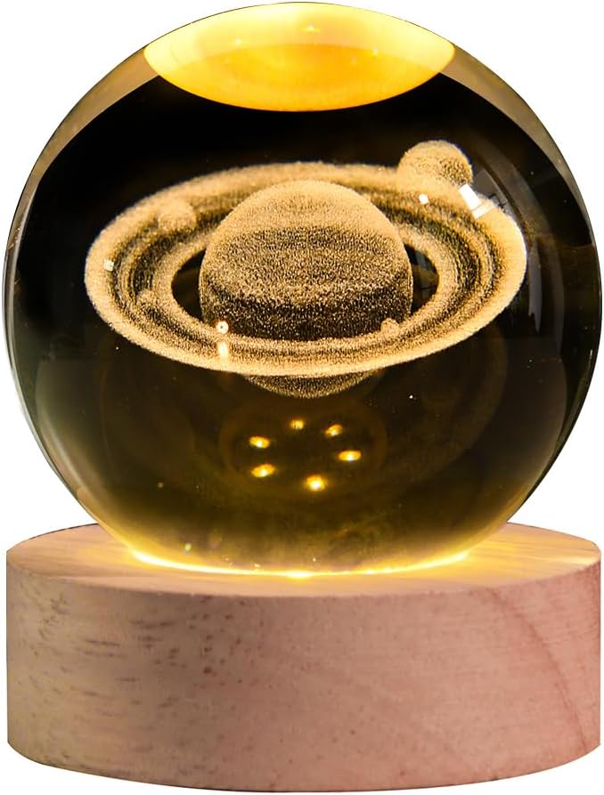 3D Saturn Crystal Ball with LED Stand