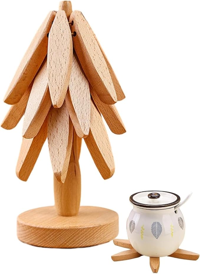 4-pc Bamboo Wooden Trivets for Hot Dishes