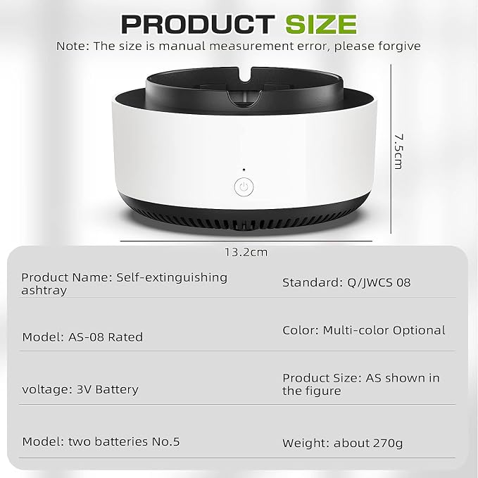 Smokeless Self-Extinguishing Air Purifier Ashtray with Filter