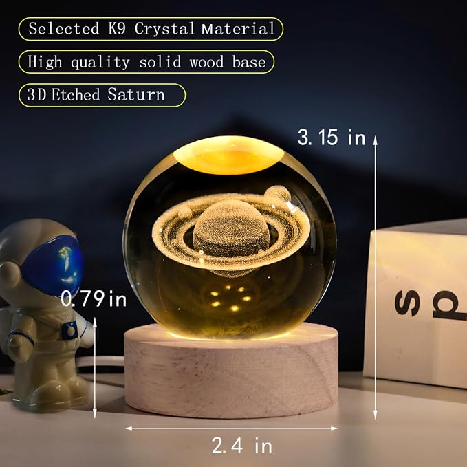 3D Saturn Crystal Ball with LED Stand