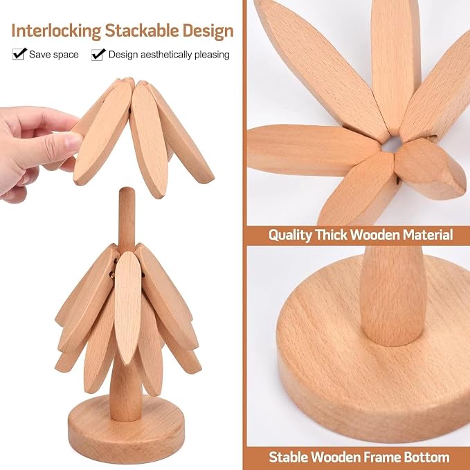 4-pc Bamboo Wooden Trivets for Hot Dishes