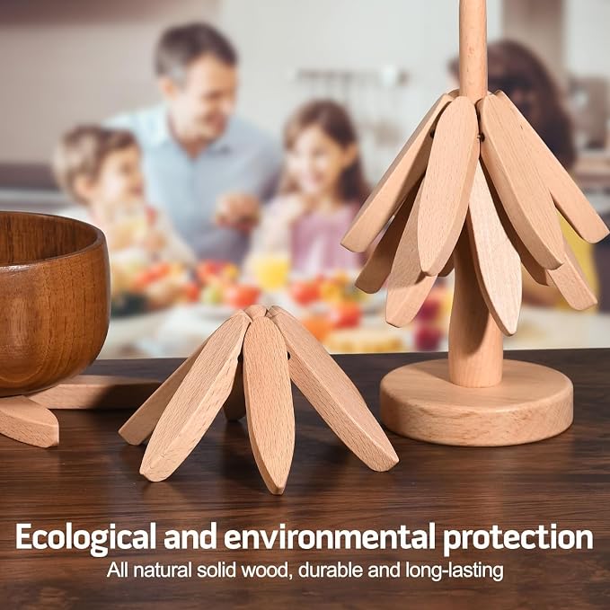 4-pc Bamboo Wooden Trivets for Hot Dishes