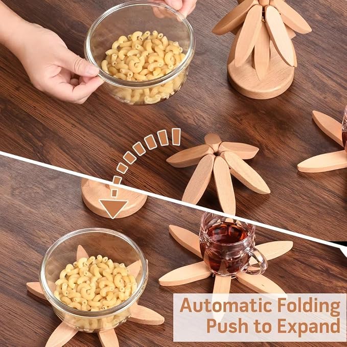 4-pc Bamboo Wooden Trivets for Hot Dishes