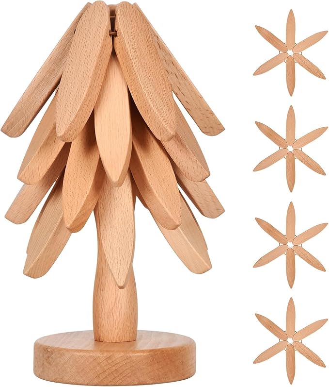 4-pc Bamboo Wooden Trivets for Hot Dishes