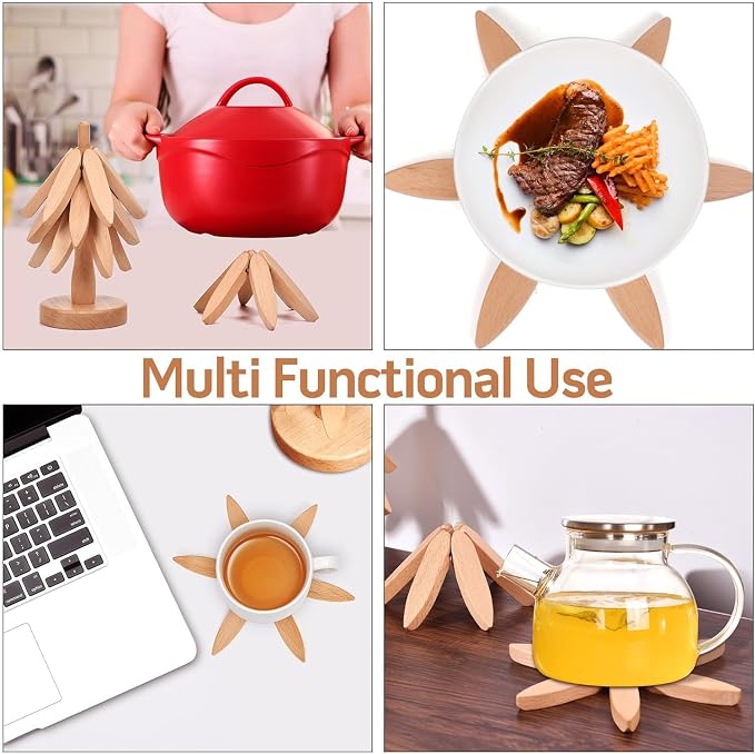 4-pc Bamboo Wooden Trivets for Hot Dishes