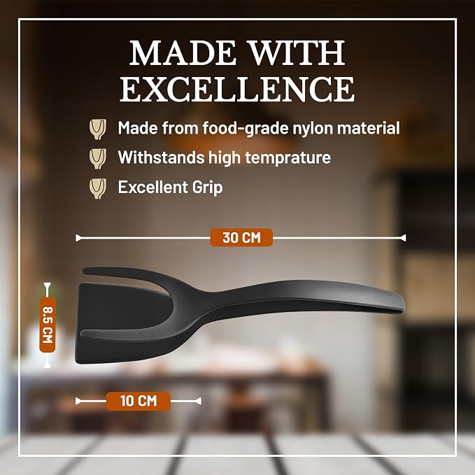 2 in 1 Flipper Spatula with tongs - Nylon Easy Grip Flip Spatula