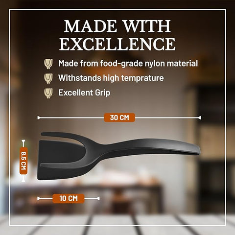 2-in-1 Flipper Spatula with Tongs – Nylon Easy Grip