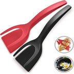 2 in 1 Flipper Spatula with tongs - Nylon Easy Grip Flip Spatula