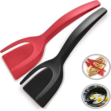 2 in 1 Flipper Spatula with tongs - Nylon Easy Grip Flip Spatula