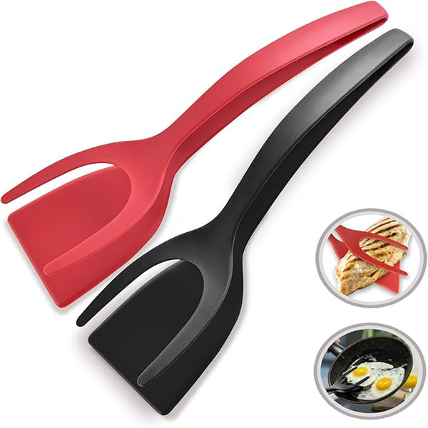 2 in 1 Flipper Spatula with tongs - Nylon Easy Grip Flip Spatula