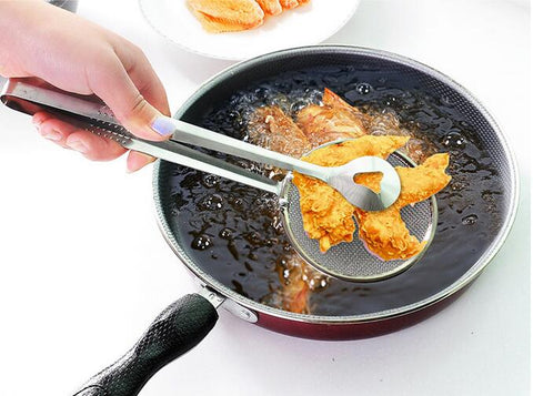 2-in-1 Frying Tong & Strainer | Oil Draining Kitchen Tool