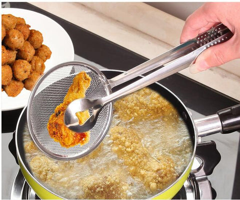 2-in-1 Frying Tong & Strainer | Oil Draining Kitchen Tool