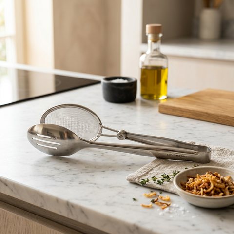 2-in-1 Frying Tong and Strainer - Kitchen Tool