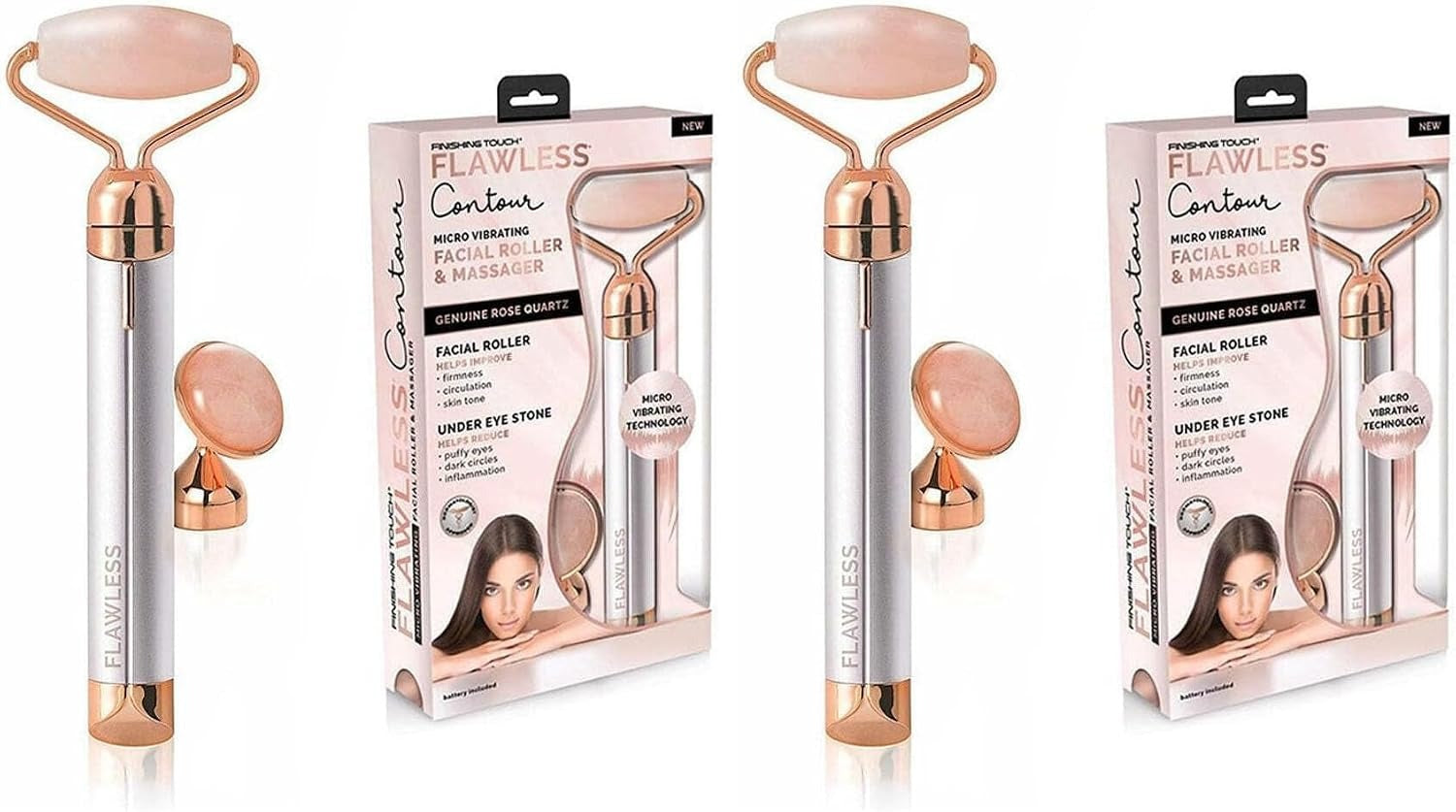 Finishing Touch Flawless Contour Vibrating Facial Roller & Massager, Rose Quartz