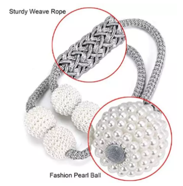 Pearlie Magnetic Pearl Braided Curtain Tieback